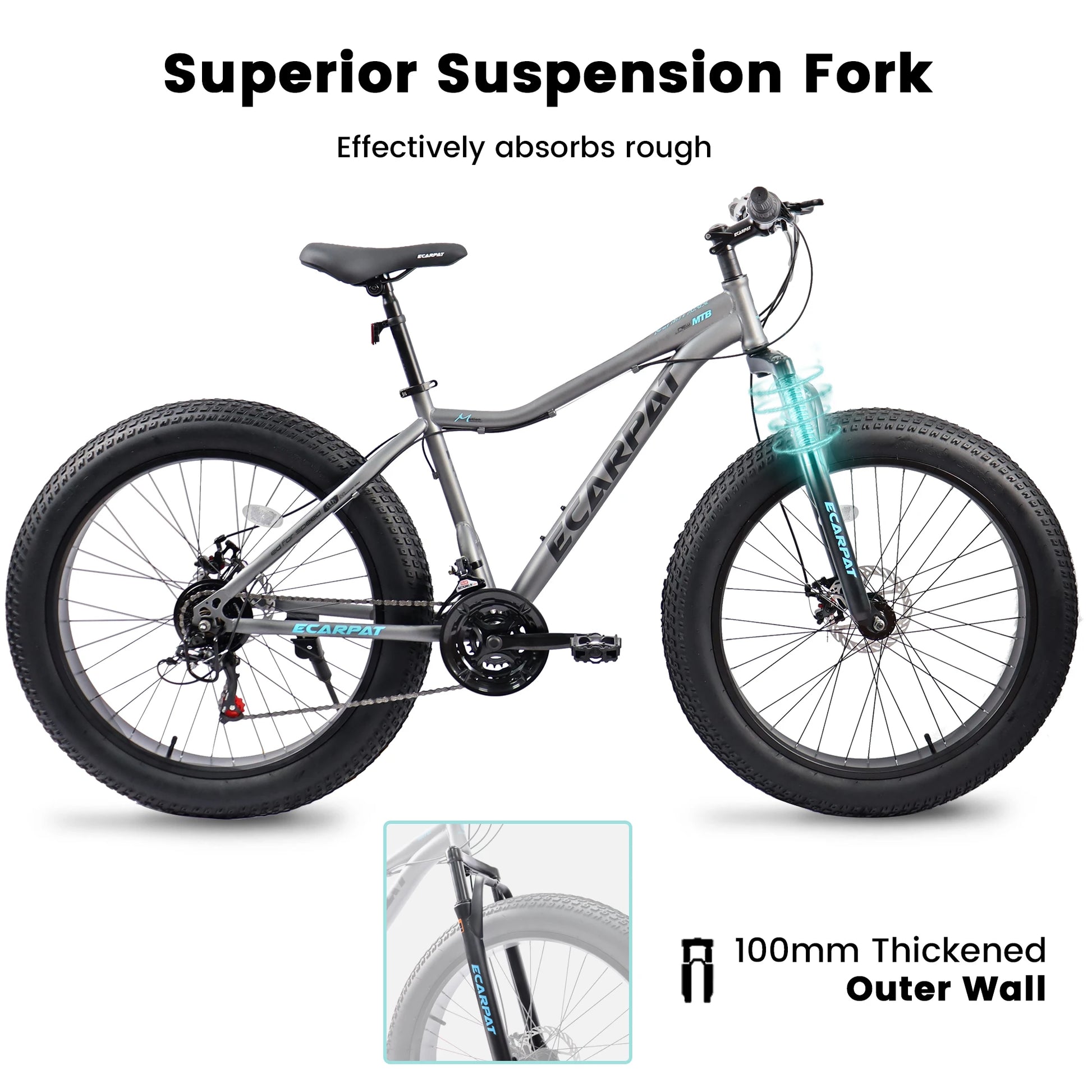 Ecarpat Adventure Mountain Bike with Fat Tires and Disc Brakes - Ky Ky Kiwi