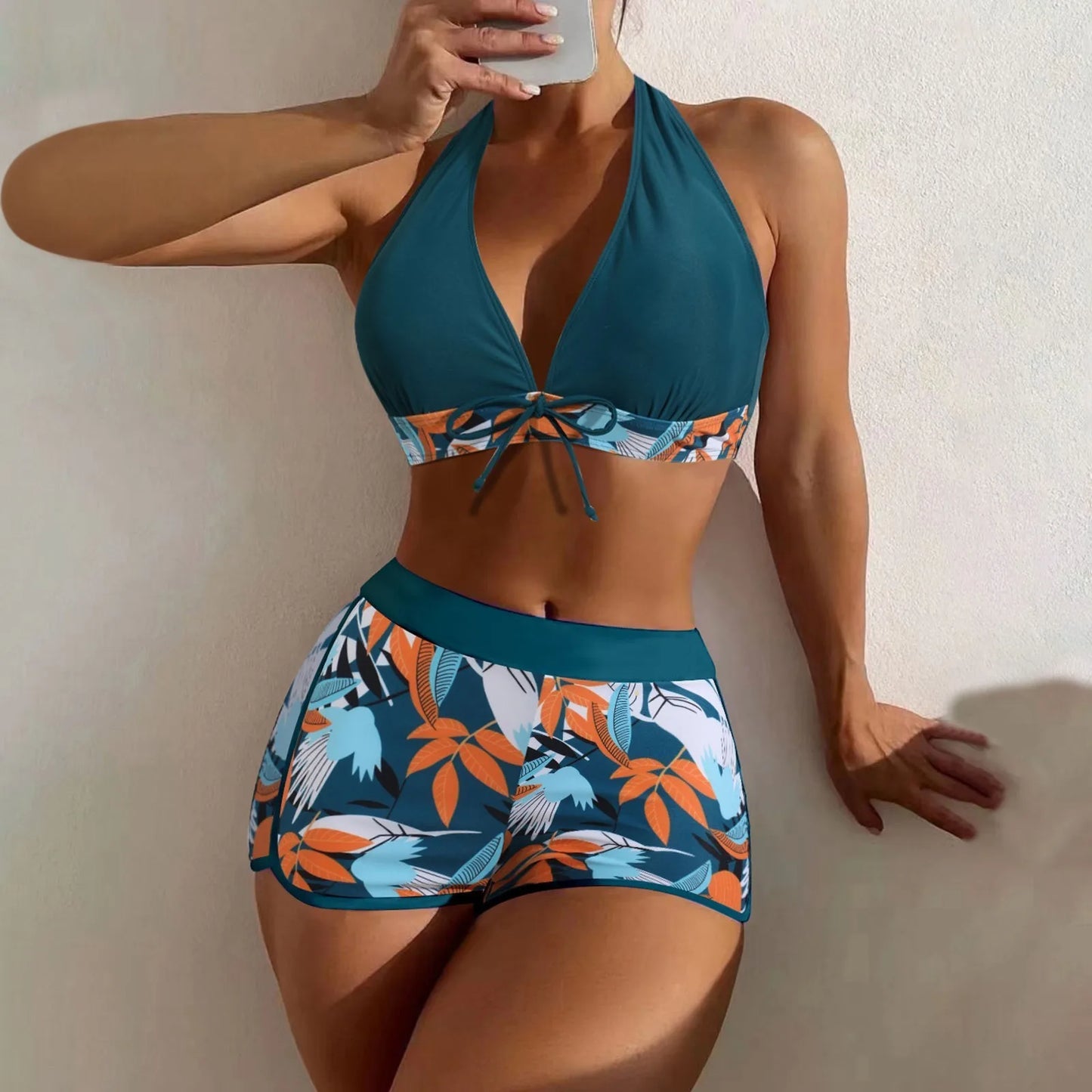 High Waist Plant Print Bikini Set for Women Beachwear - Ky Ky Kiwi
