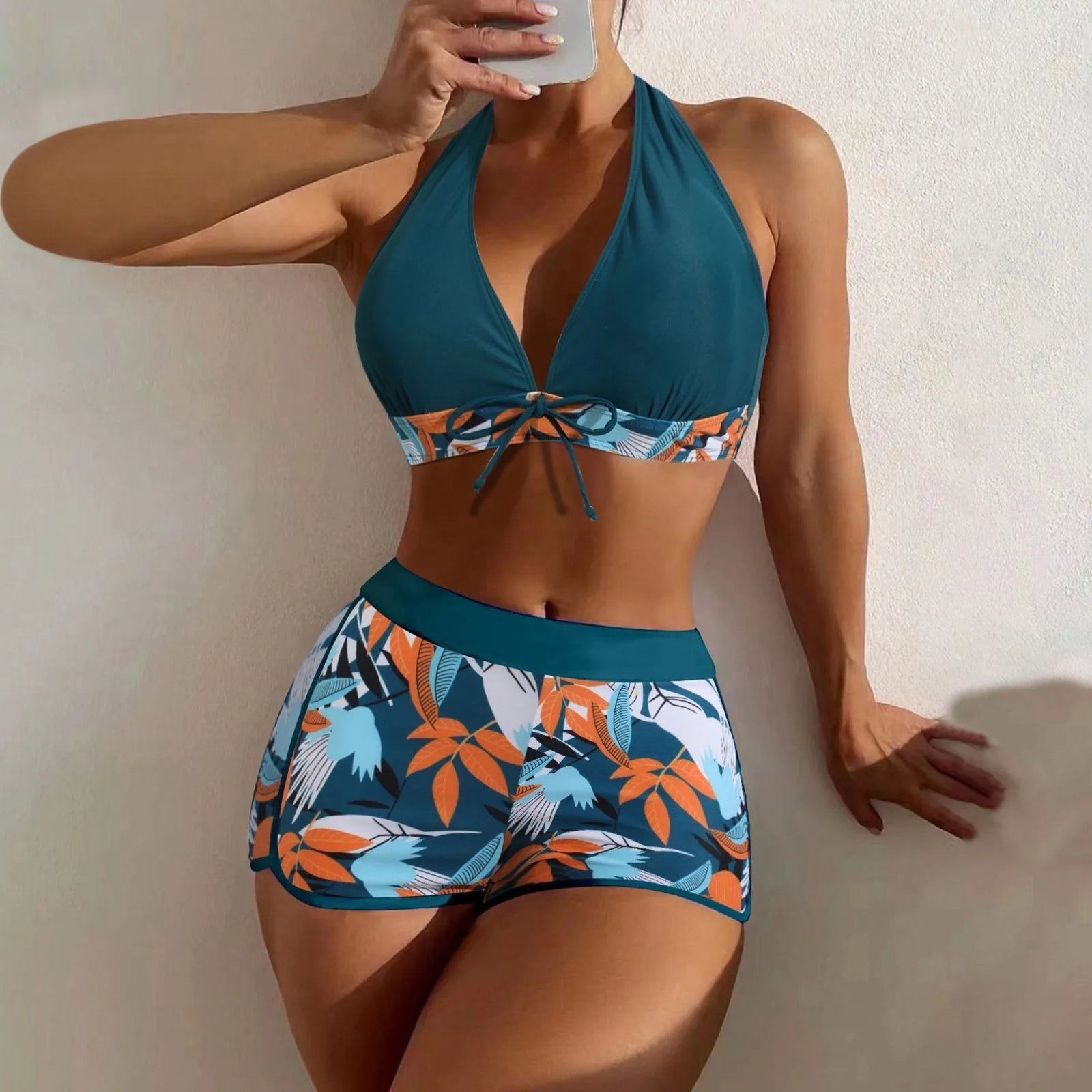 High Waist Plant Print Bikini Set for Women Beachwear - Ky Ky Kiwi