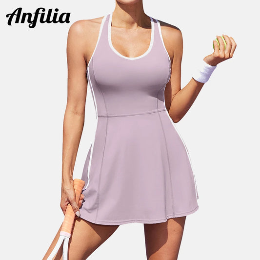 Anfilia Women's Racerback Tennis Dress with Built-in Bra and Pockets - Ky Ky Kiwi