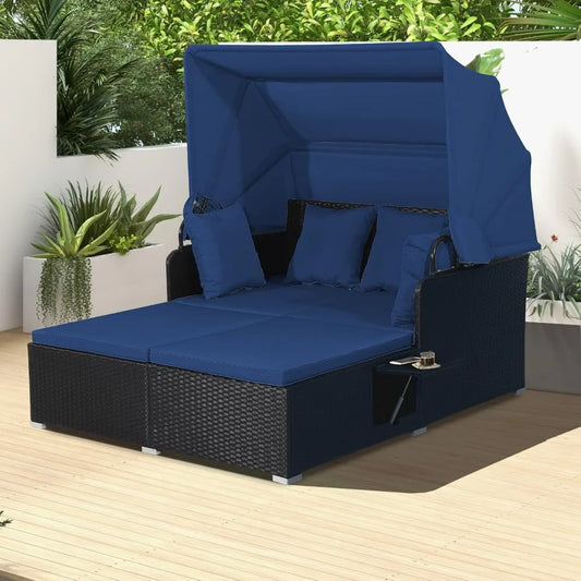 Outdoor Patio Daybed with Canopy and Cushions for Relaxation - Ky Ky Kiwi