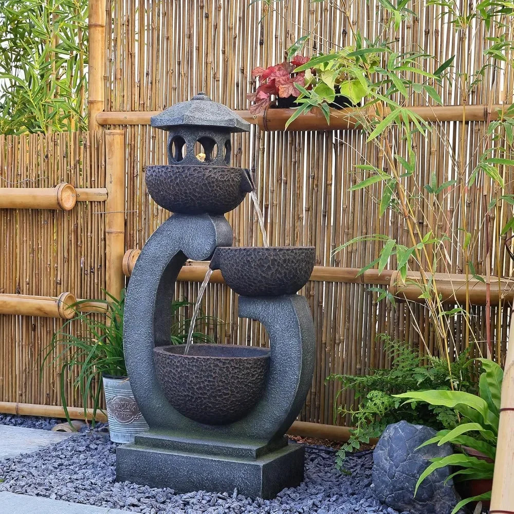 Zen Outdoor Water Fountain with LED Lights and Pump - Ky Ky Kiwi