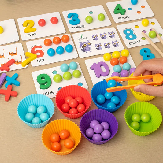 Montessori Wooden Counting Bead Math Toy - Number Matching & Arithmetic Game for Preschoolers Ages 3-5,Fine Motor Skill Learning