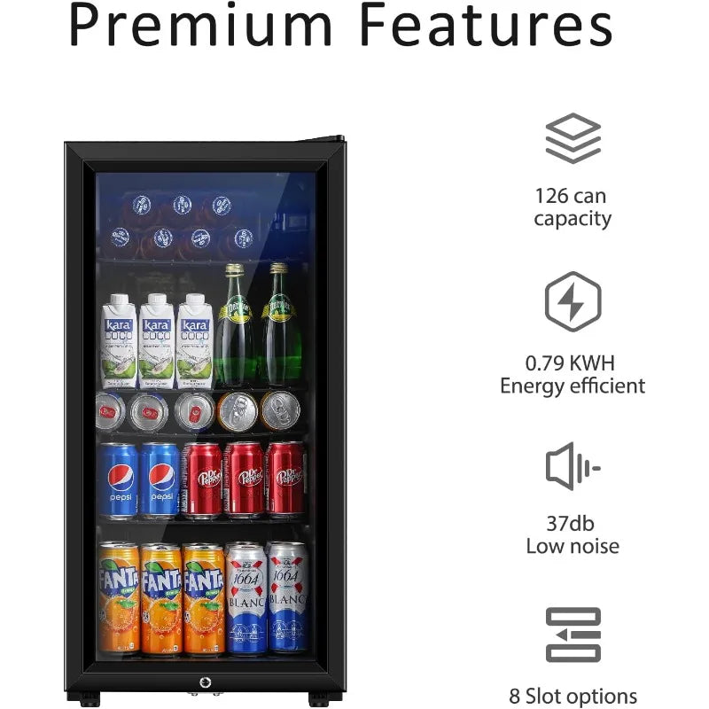 Beverage Refrigerator, 3.2 Cu.ft Mini Fridge with Double Glass Door, Cooler for Soda, Beer or Wine for Home