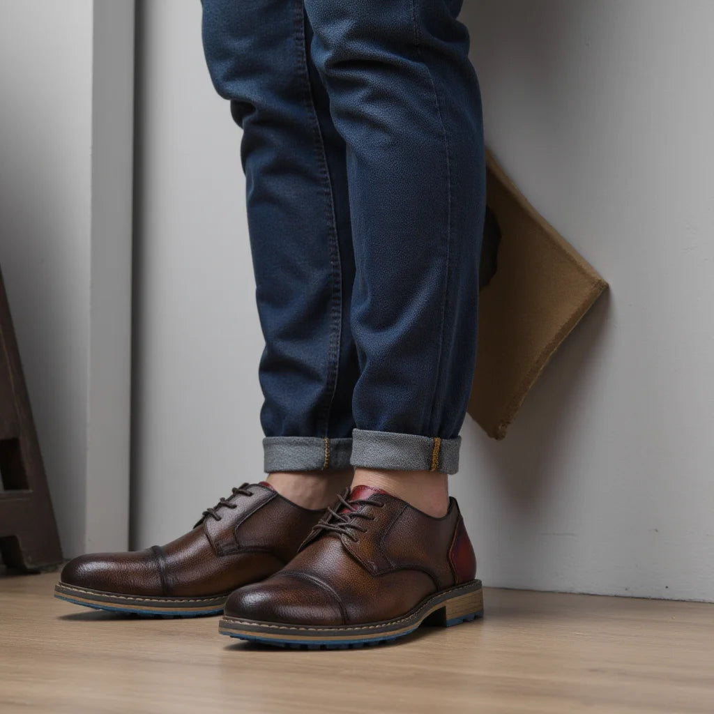 Retro Casual Leather Derby Shoes for Men - Ky Ky Kiwi