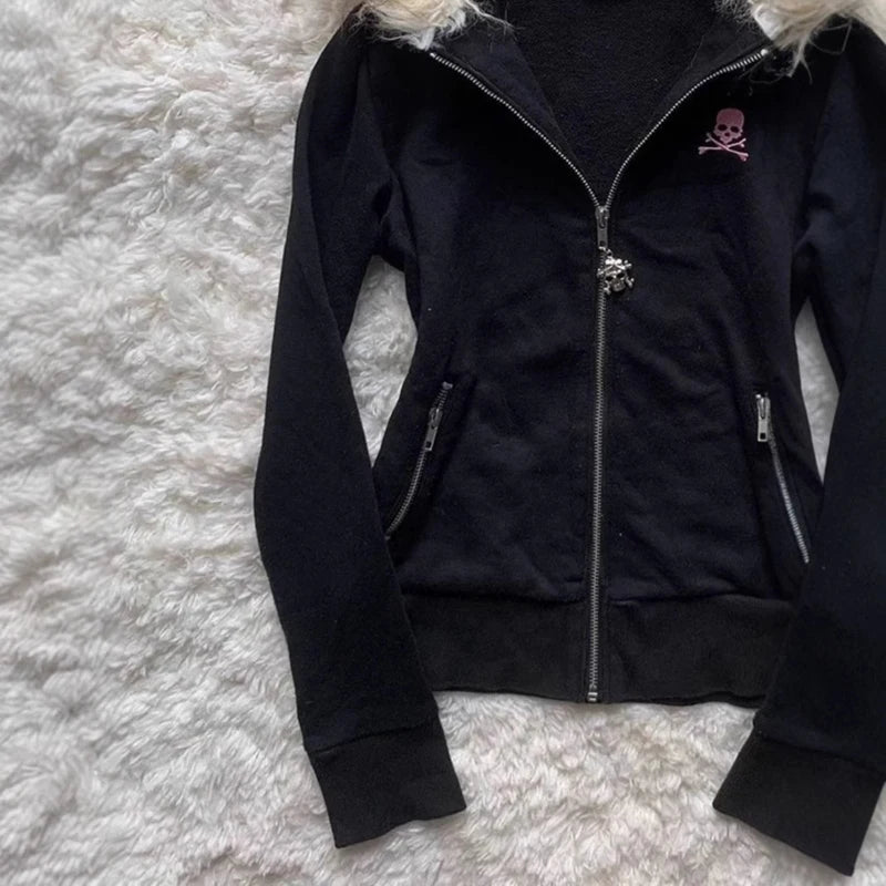 Hooded Fur Collar Long Sleeve Jacket for Trendy Style - Ky Ky Kiwi
