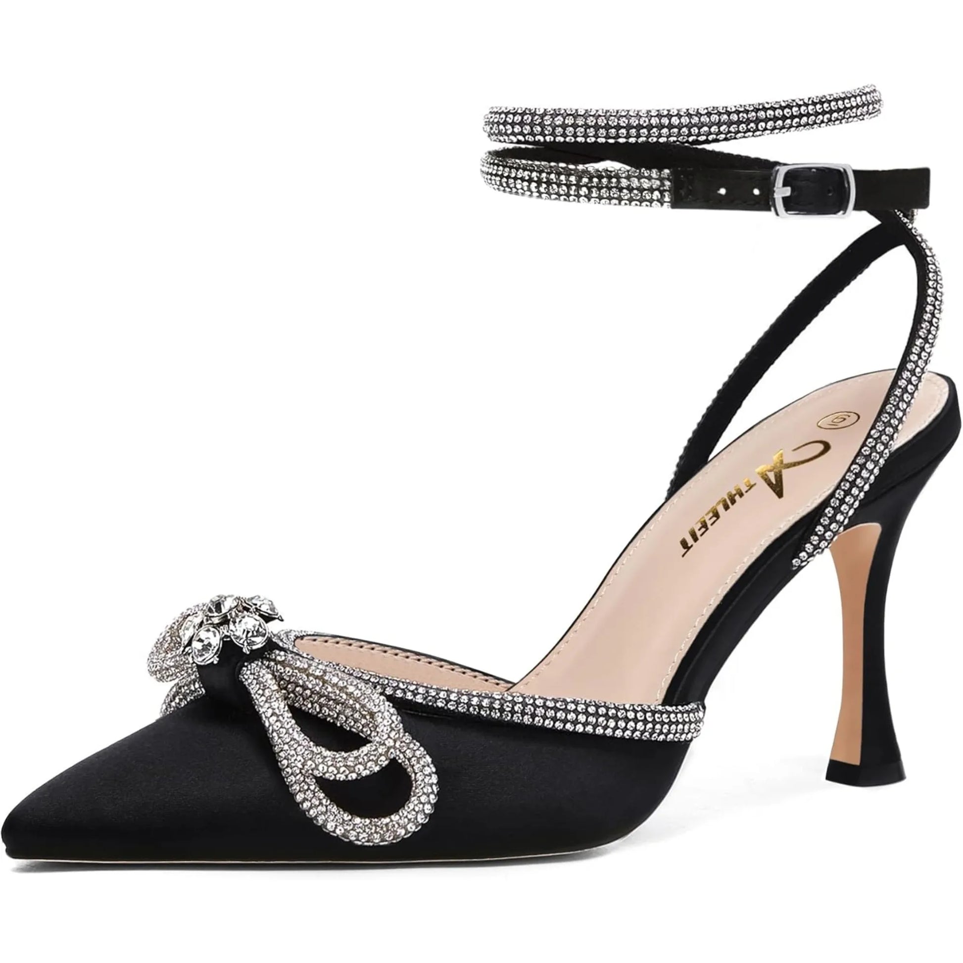 Women's Rhinestone Bow Ankle Strap Stiletto Heels for Weddings - Ky Ky Kiwi