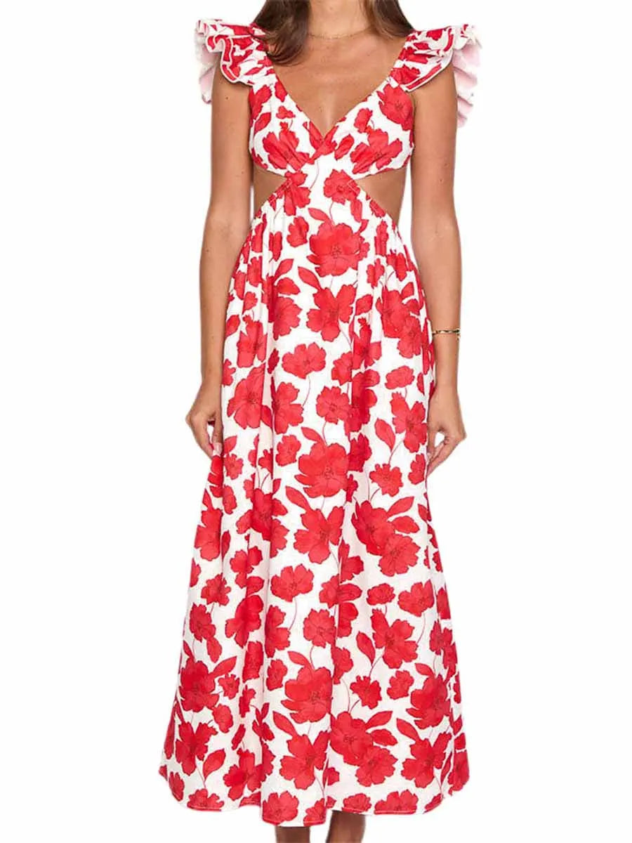 Women s Off-Shoulder Ruffle Maternity Dress with Empire Waist and Floral Print Knee-Length Pregnancy Clothes for Summer