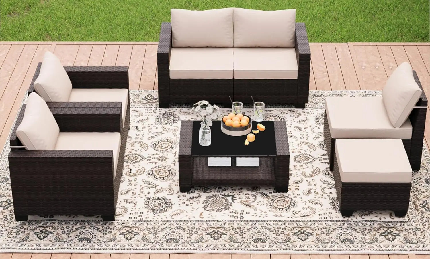 Modern Wicker Outdoor Sectional Sofa Conversation Set for Patios - Ky Ky Kiwi