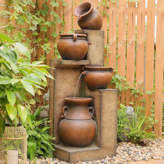 Elegant Tiered Water Fountain with Illuminating Lights for Outdoors - Ky Ky Kiwi