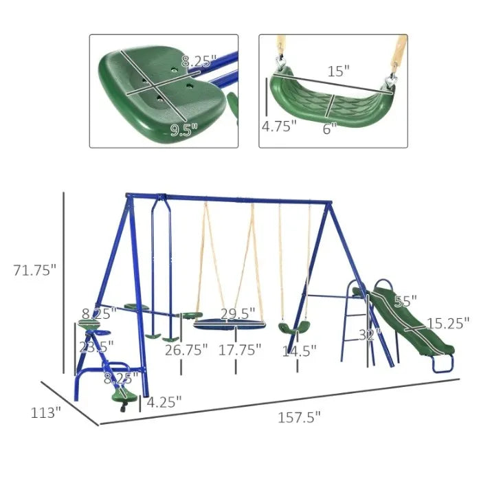 Metal Swing Set for Kids Outdoor, Heavy Duty Frame with Double Swings,  for Backyard Playground. - Ky Ky Kiwi