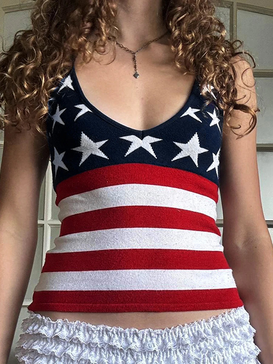Patriotic Women Sleeveless Tank Top for Summer Celebrations - Ky Ky Kiwi