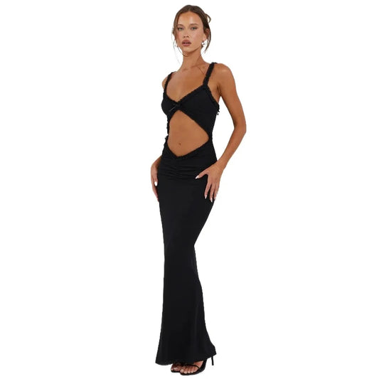 Fashion Backless Cutout Dresses Sexy Beachwear Dresses Birthday Party Midnight Clubwear Solid Color Sleeveless Women Dresses