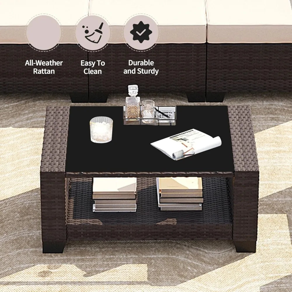 Modern Wicker Outdoor Sectional Sofa Conversation Set for Patios - Ky Ky Kiwi