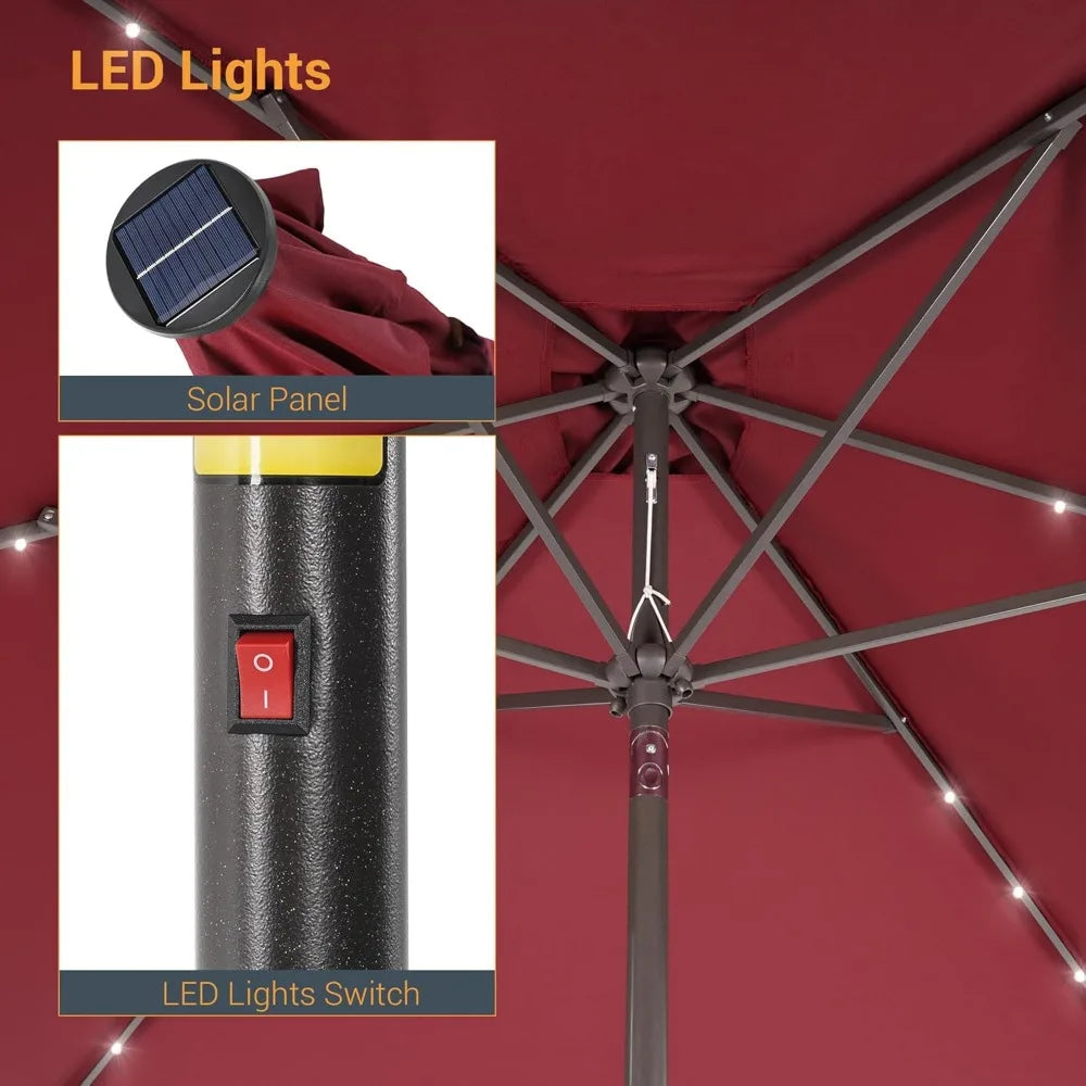 Solar-Powered Rectangle Patio Umbrella with Tilt and Crank - Ky Ky Kiwi