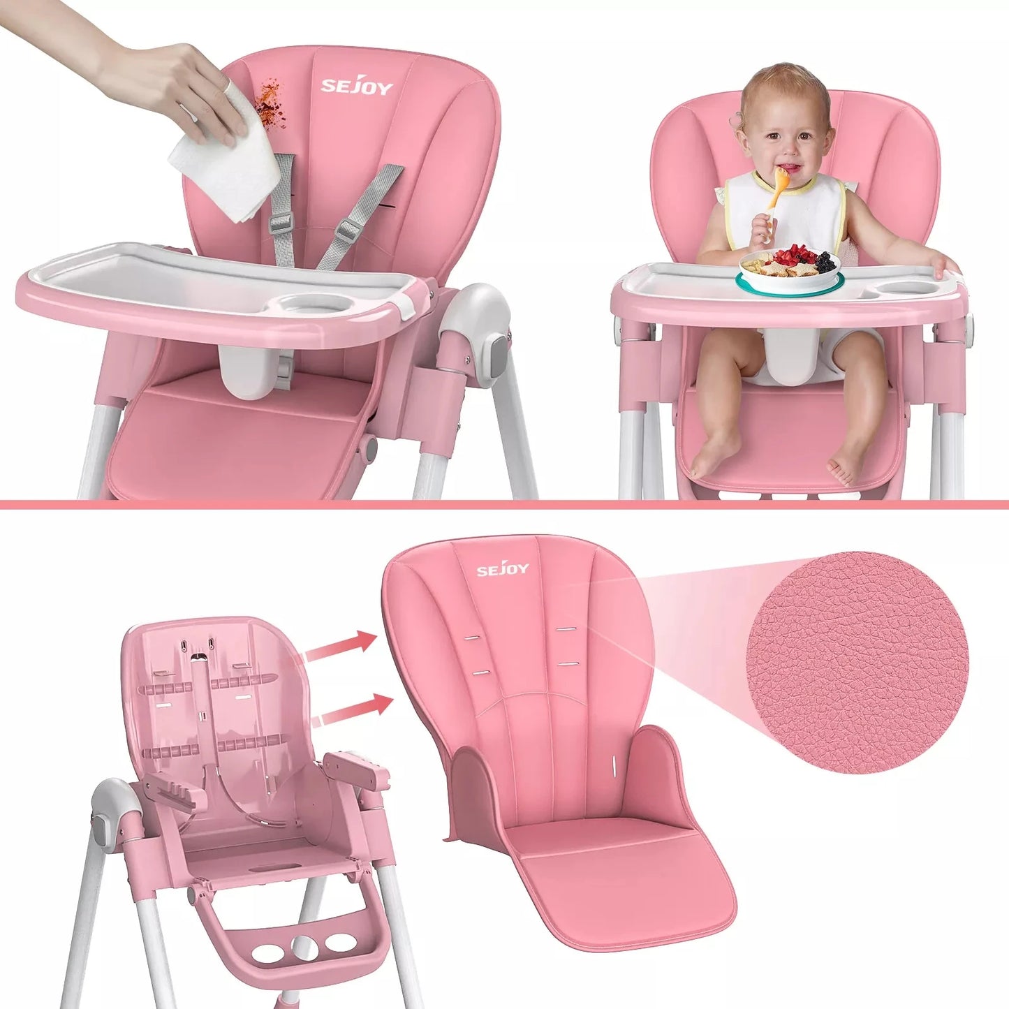 SEJOY Convertible Folding Baby High Chair with Removable Tray - Ky Ky Kiwi