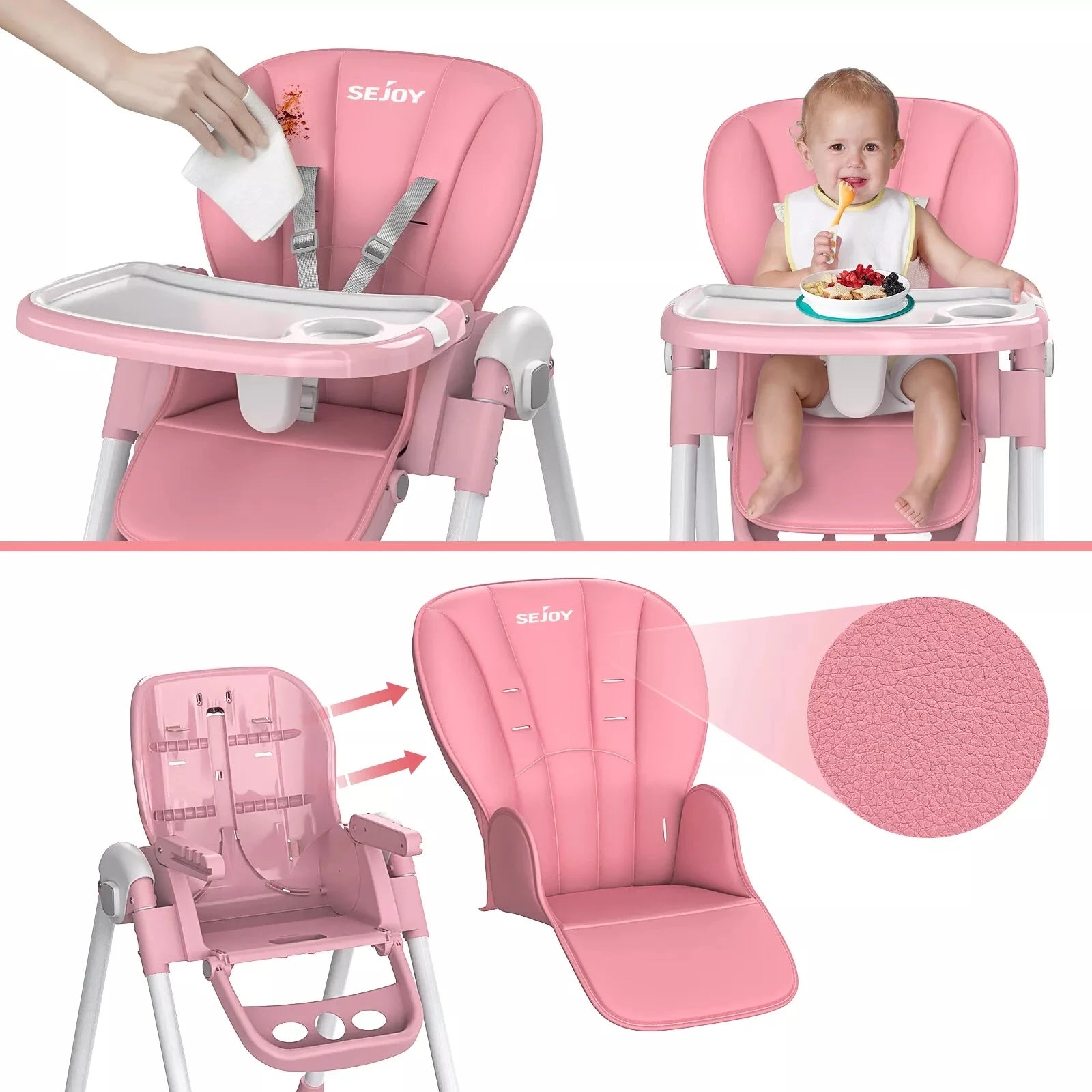 SEJOY Convertible Folding Baby High Chair with Removable Tray - Ky Ky Kiwi