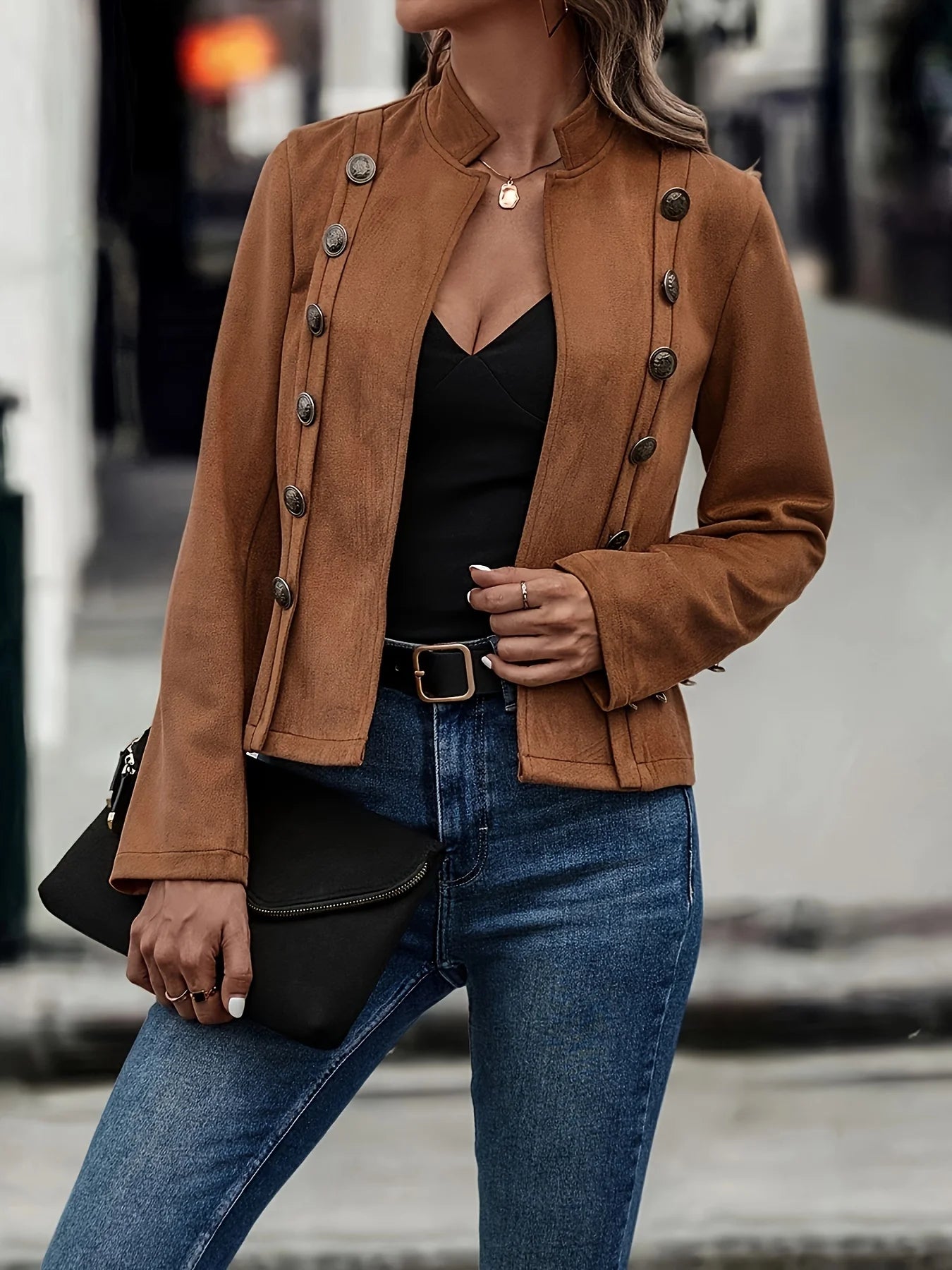 Women's Double Breasted Decorative Jacket for a Slim Look - Ky Ky Kiwi