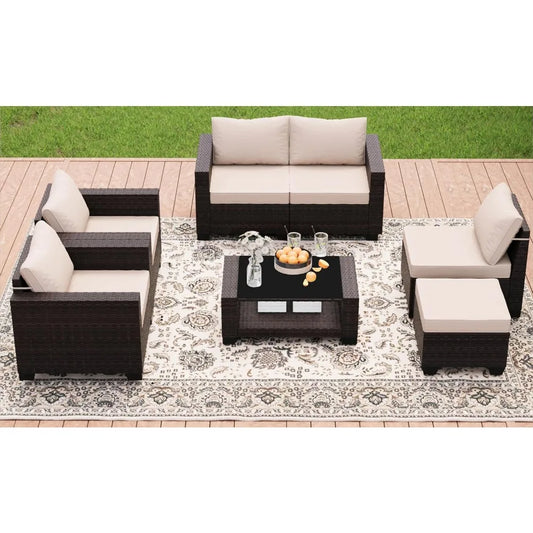 Modern Wicker Outdoor Sectional Sofa Conversation Set for Patios - Ky Ky Kiwi