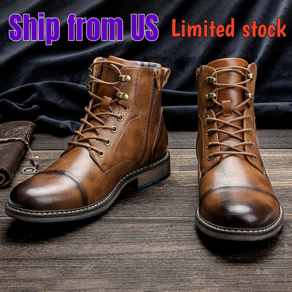 Men's Classic Leather Ankle Boots with Zipper Closure - Ky Ky Kiwi