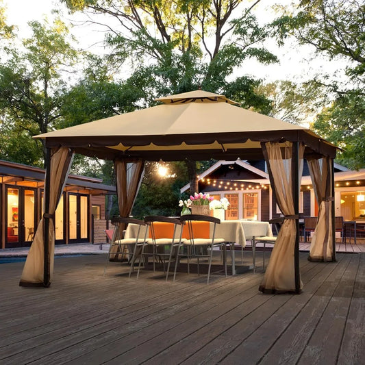 Outdoor Patio Gazebo with Mosquito Netting and Sturdy Frame - Ky Ky Kiwi