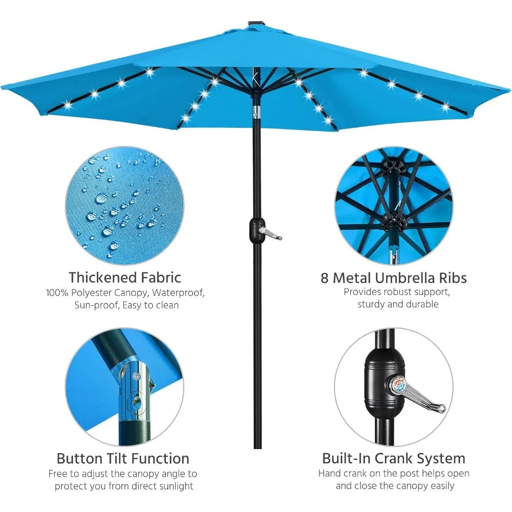 Solar Powered Patio Umbrella with LED Lights for Outdoor Relaxation - Ky Ky Kiwi