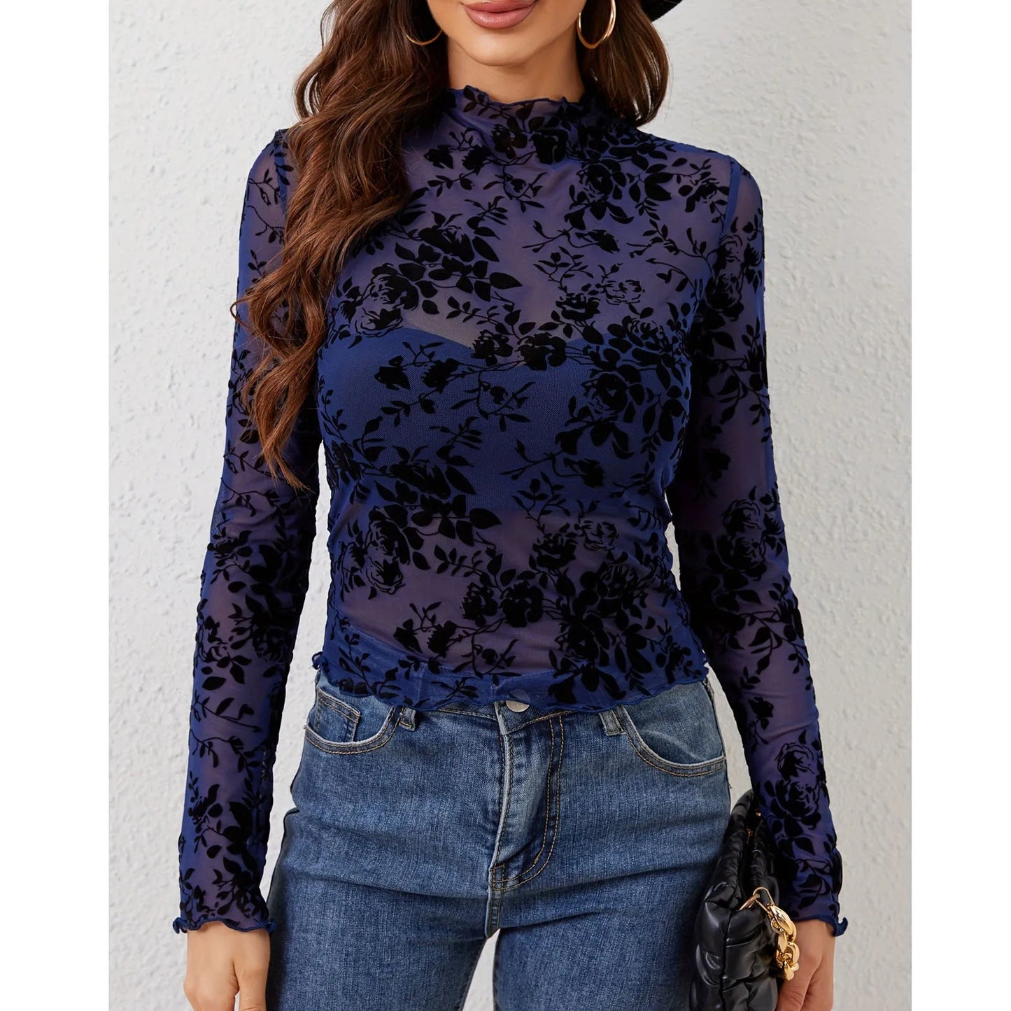 Lace Turtleneck Sheer Blouse for Women Stylish Pullover Top - Ky Ky Kiwi