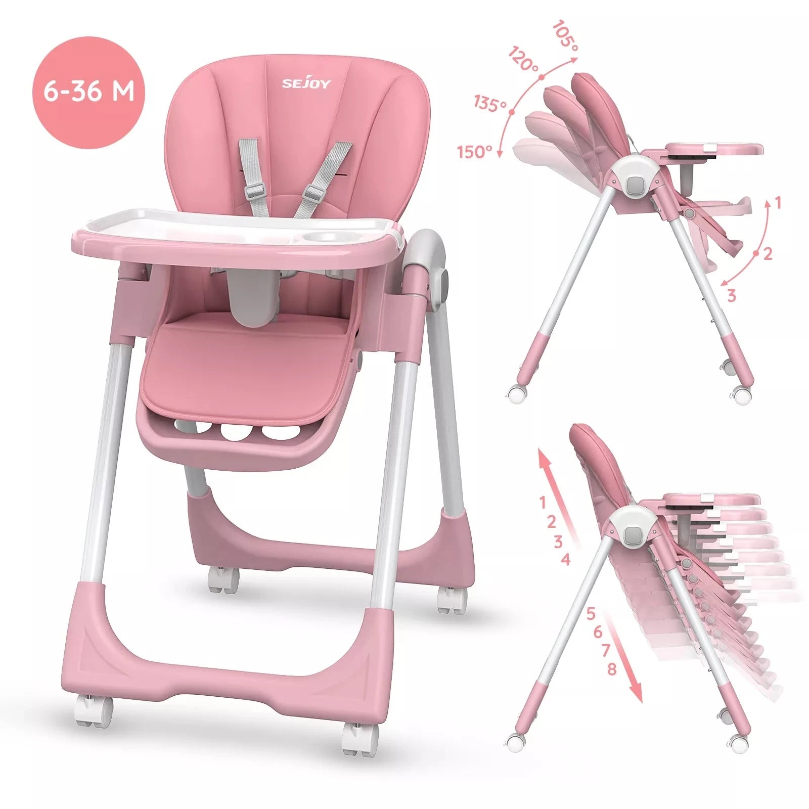 SEJOY Convertible Folding Baby High Chair with Removable Tray - Ky Ky Kiwi