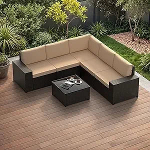 Modern 5 Piece Wicker Patio Furniture Set with Ottoman - Ky Ky Kiwi