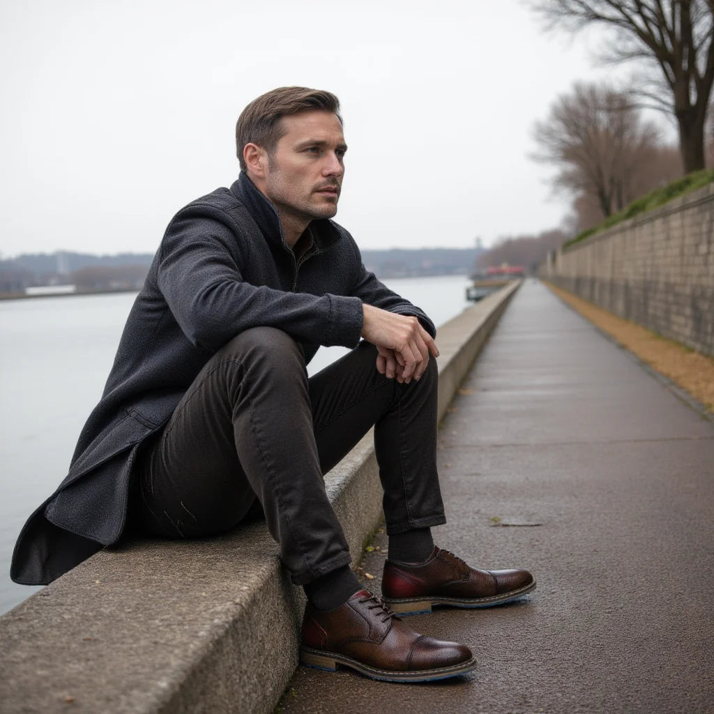 Retro Casual Leather Derby Shoes for Men - Ky Ky Kiwi