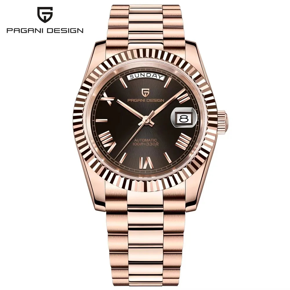 PAGANI DESIGN Men's Watches Rose Gold Luxury Mechanical Automatic Watch For Men Calendar Week Waterproof Sapphire Mirror Clock