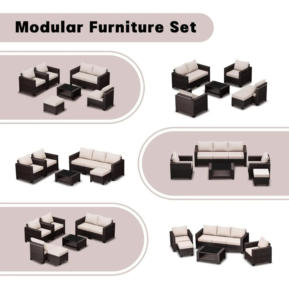 Modern Wicker Outdoor Sectional Sofa Conversation Set for Patios - Ky Ky Kiwi
