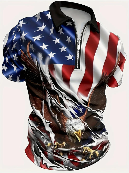 Men's Casual American Flag Golf Shirt for Summer Wear - Ky Ky Kiwi