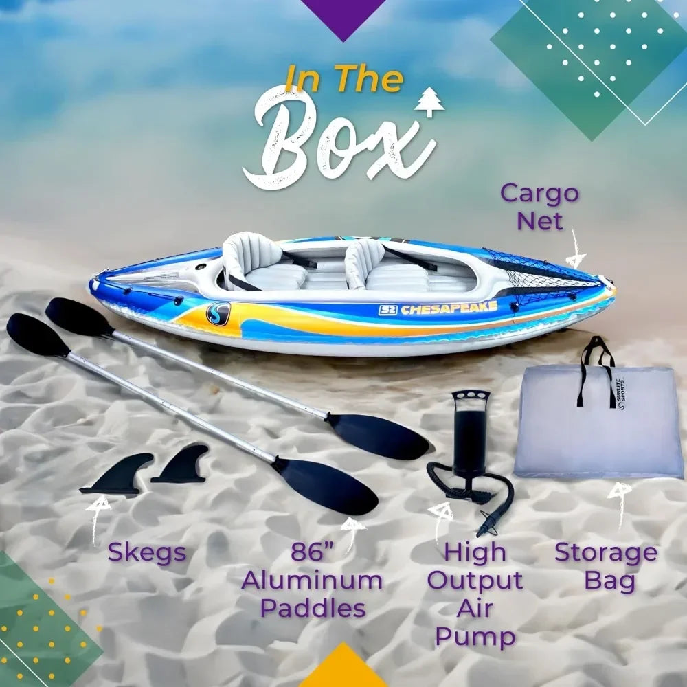 Tandem Inflatable Kayak for Fun Water Adventures with Oars - Ky Ky Kiwi