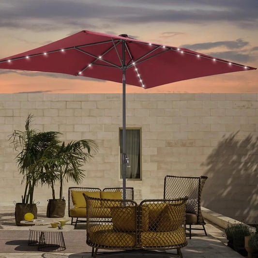 Solar-Powered Rectangle Patio Umbrella with Tilt and Crank - Ky Ky Kiwi