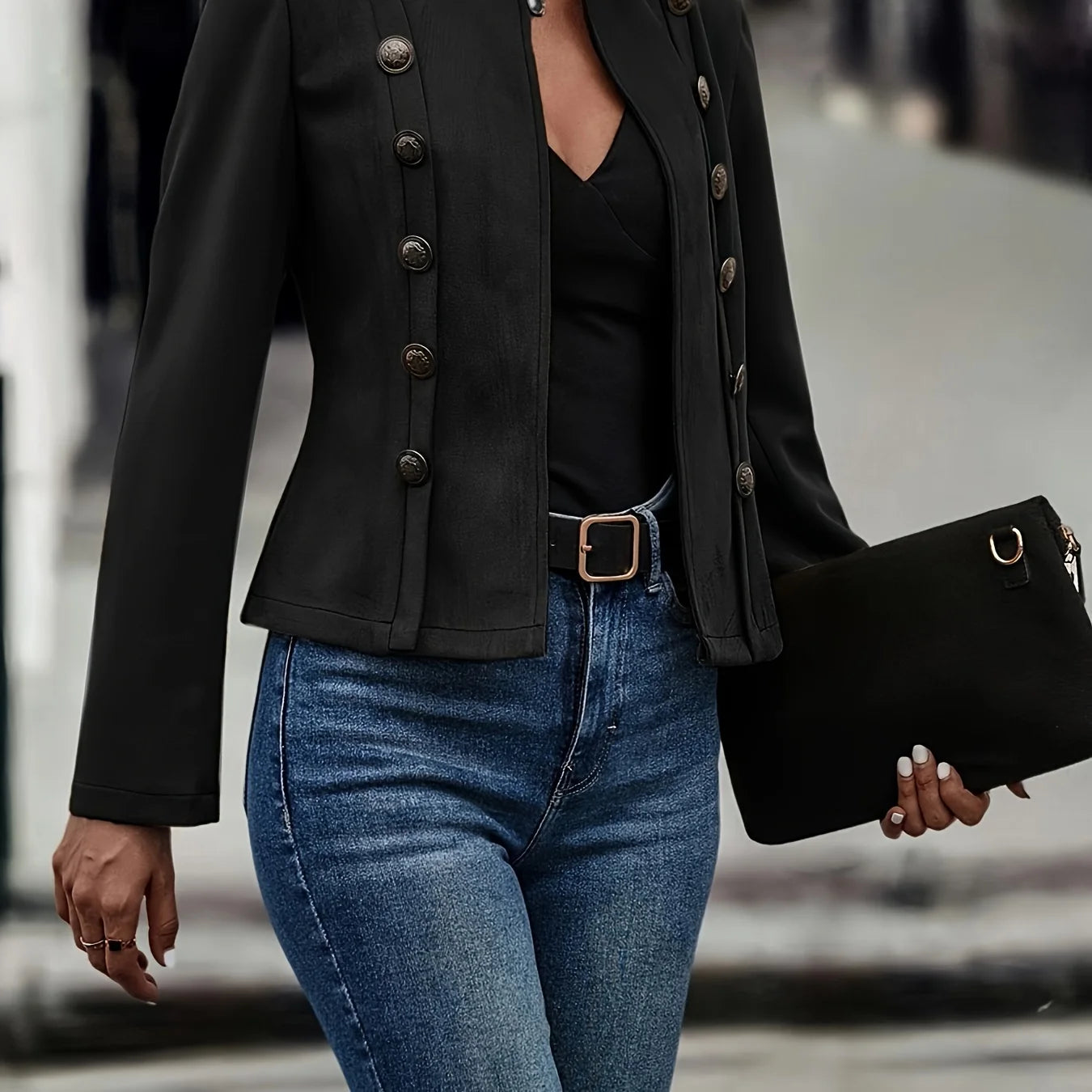 Women's Double Breasted Decorative Jacket for a Slim Look - Ky Ky Kiwi