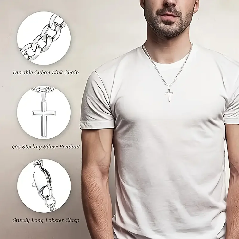 Sterling Silver Cross Pendant Necklace for Men and Women - Ky Ky Kiwi