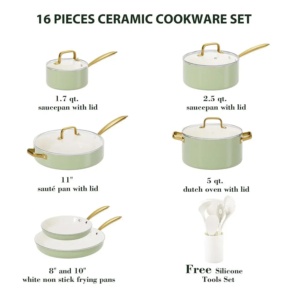 Pots And Pans Set Non Sti - Ceramic Cookware Set With Cooking Utensils Set, Non Toxic Kitchen Cookware Sets Dutch Oven Pot With