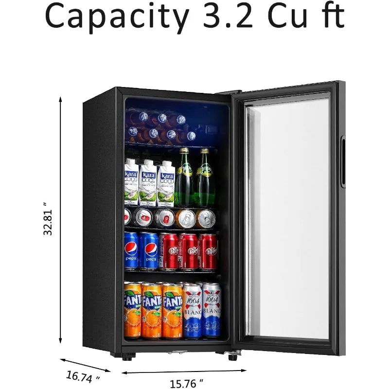 Beverage Refrigerator, 3.2 Cu.ft Mini Fridge with Double Glass Door, Cooler for Soda, Beer or Wine for Home