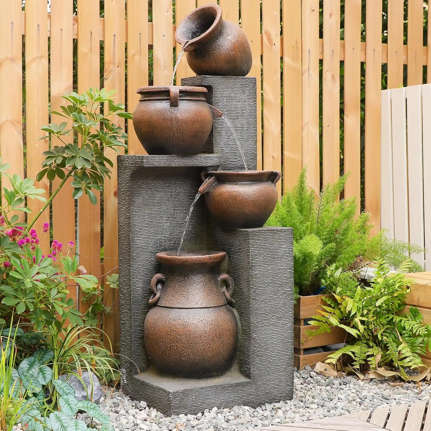 Elegant Tiered Water Fountain with Illuminating Lights for Outdoors - Ky Ky Kiwi