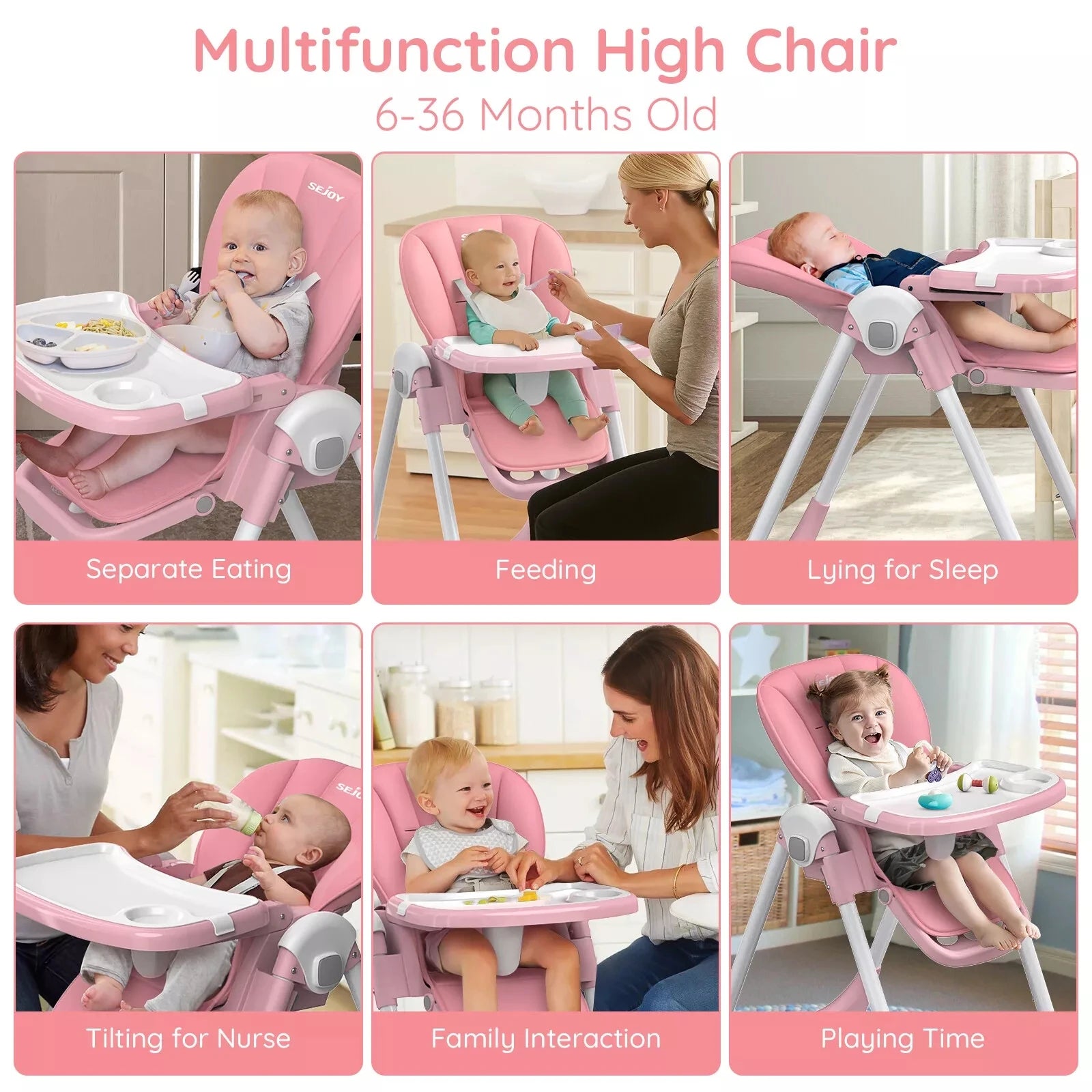 SEJOY Convertible Folding Baby High Chair with Removable Tray - Ky Ky Kiwi
