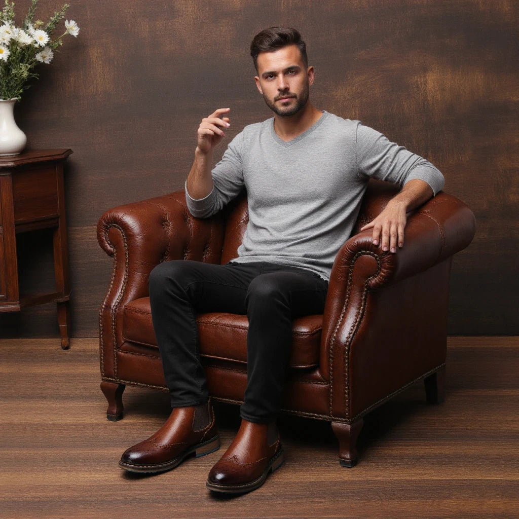 Classical Brogue Chelsea Boots for Stylish Men - Ky Ky Kiwi