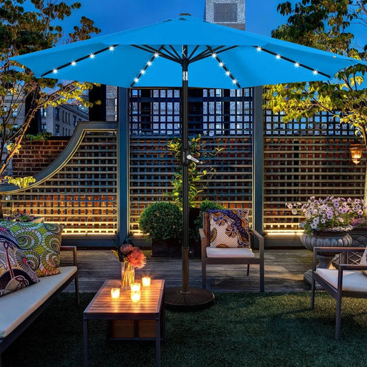 Solar Powered Patio Umbrella with LED Lights for Outdoor Relaxation - Ky Ky Kiwi