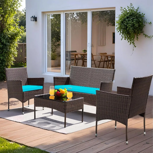 Patio Conversation Set Four Pieces Outdoor Wicker Rattan Chairs - Ky Ky Kiwi