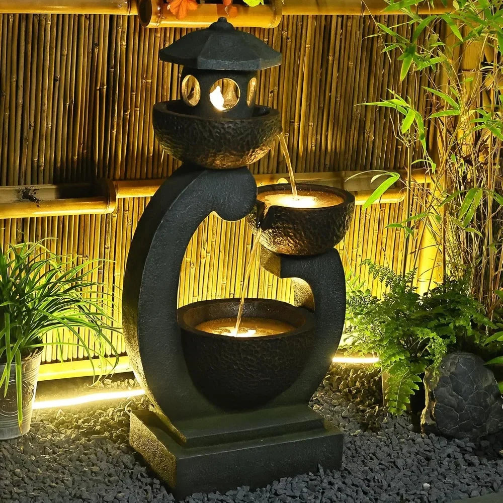 Zen Outdoor Water Fountain with LED Lights and Pump - Ky Ky Kiwi