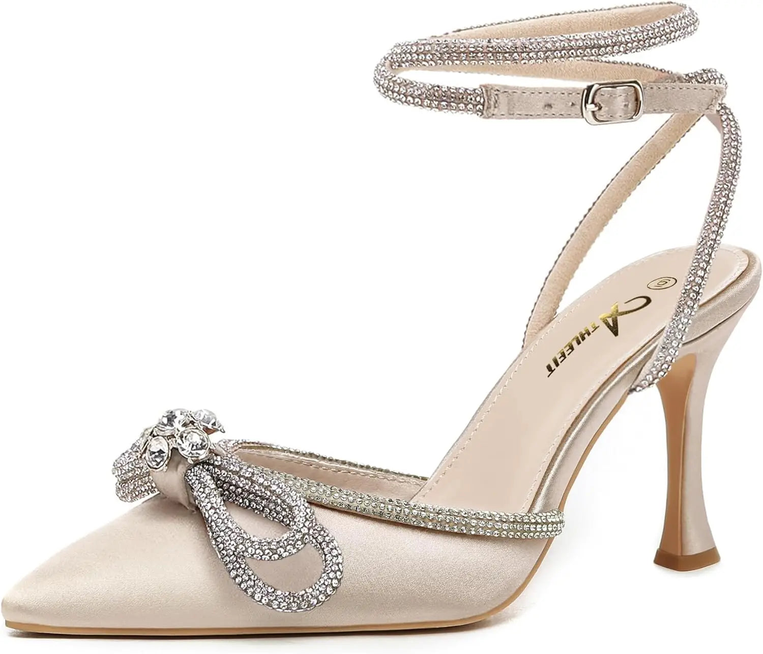 Women's Rhinestone Bow Ankle Strap Stiletto Heels for Weddings - Ky Ky Kiwi