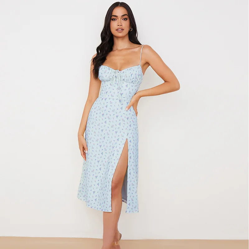 New Women Evening Party Dress Fashion Printing Sexy Dresses Ruched Elegant Floral Beach Vacation Bodycon Streetwear Long Dress