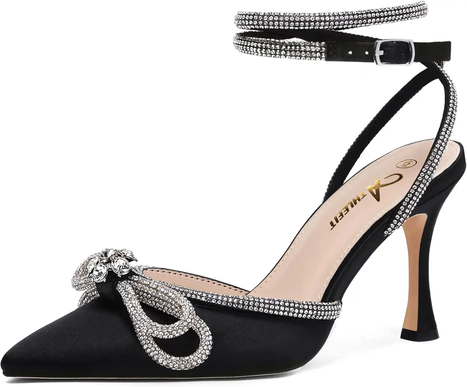 Women's Rhinestone Bow Ankle Strap Stiletto Heels for Weddings - Ky Ky Kiwi