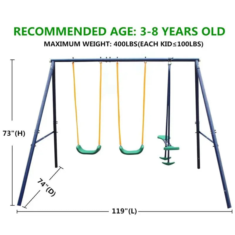 Metal Swing Set for Kids Outdoor, Heavy Duty Frame with Double Swings,  for Backyard Playground. - Ky Ky Kiwi