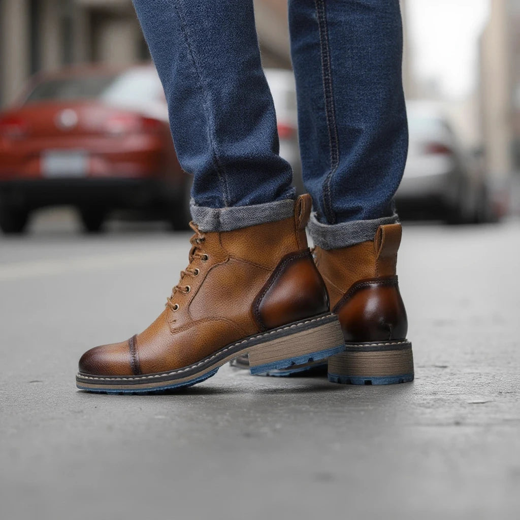 Men's Classic Leather Ankle Boots with Zipper Closure - Ky Ky Kiwi